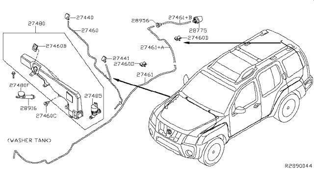2013 Nissan Xterra  Washer Nozzle Assembly, Driver Side Diagram for 28933ZL00A