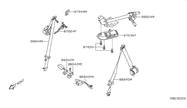 2008 Nissan Xterra  Rear Seat Tongue Outer Belt Assembly Right Diagram for 88844EA084