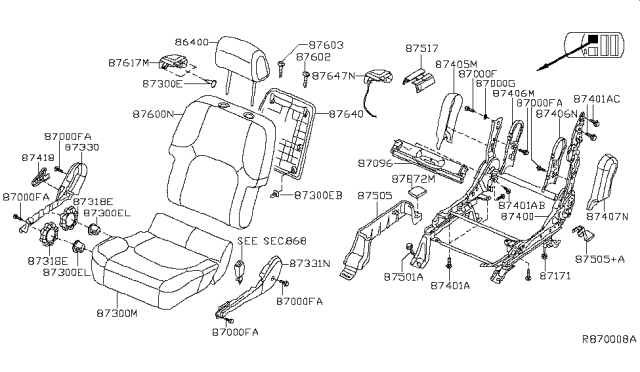2012 Nissan Xterra  Back Assembly Front Seat Diagram for 876009CA2E