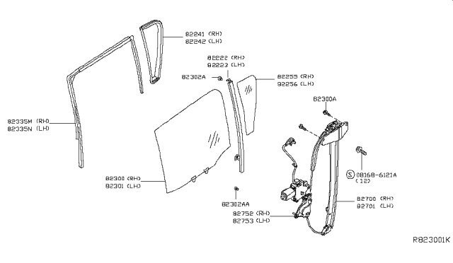 2014 Nissan Xterra Regulator Door Window Rh Diagram for 827209CF0A