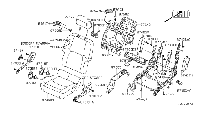 2009 Nissan Xterra  Board Assy-Front Seat Back Diagram for 87640ZL00C