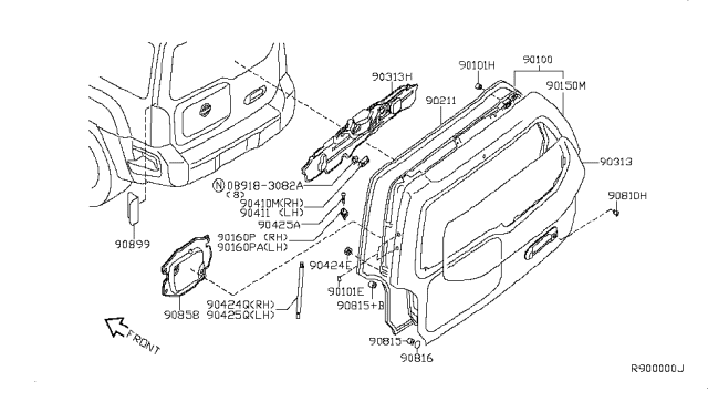 2005 Nissan Xterra  Stay Assembly-Back Door, R Diagram for 90450EA000