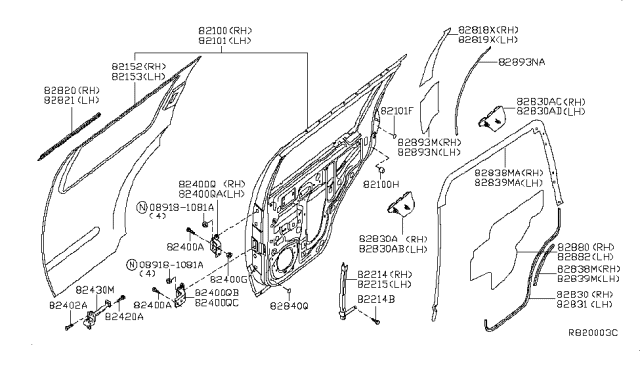 2011 Nissan Xterra  Clip-Weatherstrip Diagram for 82850EA01C
