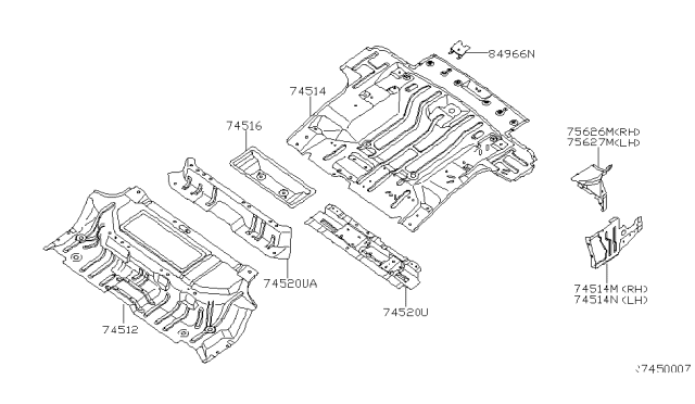 2012 Nissan Xterra Floor-Rear, Rear Diagram for 74514EA030