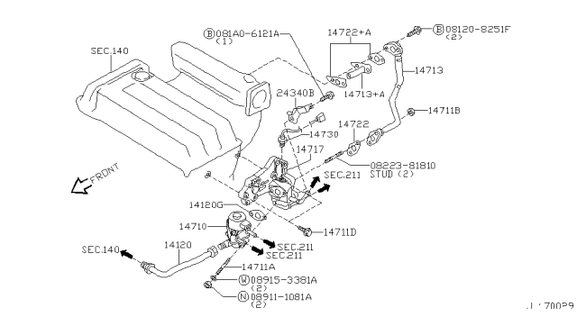 2000 Nissan Sentra  EGR Tube Diagram for 147255U010