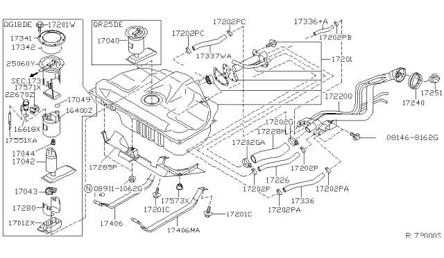2002 Nissan Sentra  Filler Cap Assembly Diagram for 172515M000