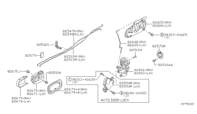 2004 Nissan Sentra Front Passenger Side Door Lock Actuators Diagram for 825404Z000