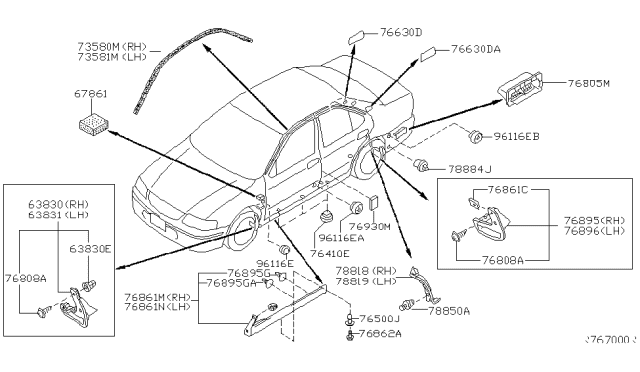 2005 Nissan Sentra MUDGUARD SILL Center RH Diagram for 768505M025