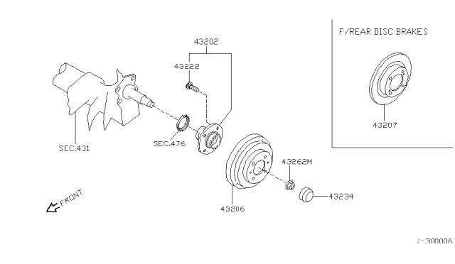 2002 Nissan Sentra  Cap-Hub, Rear Wheel Diagram for 432344Z300