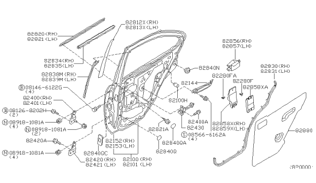 2001 Nissan Sentra  Frame-Rear Door Inner Diagram for 821444M400
