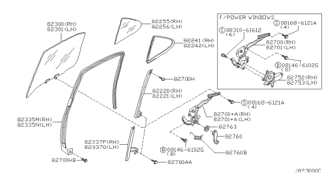 2001 Nissan Sentra  Regulator Door Window LH Diagram for 827214Z300