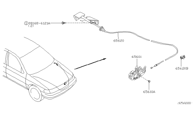 2003 Nissan Sentra  Male Hood Lock Diagram for 656015M000
