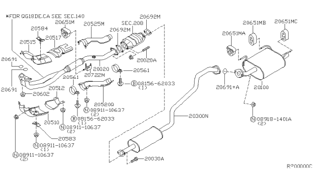 2001 Nissan Sentra  Exhaust, Main Muffler Assembly Diagram for 201005M020