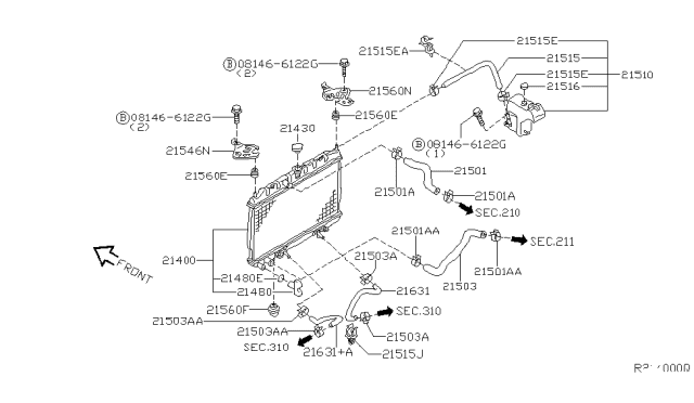 2005 Nissan Sentra  Hose-Radiator, Upper Diagram for 215016M100