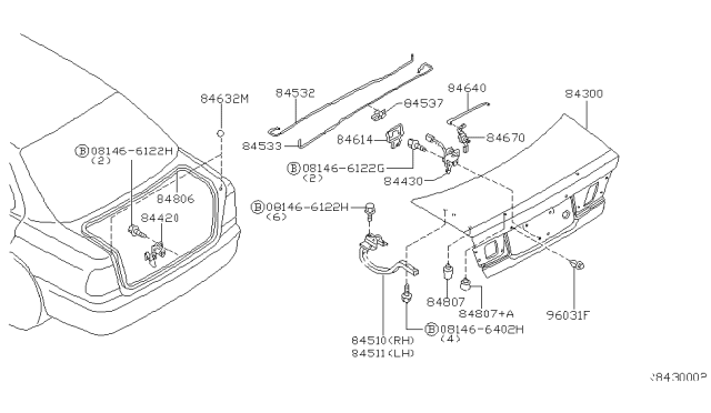 2002 Nissan Sentra  Trunk Lock Assembly Diagram for 846304Z300
