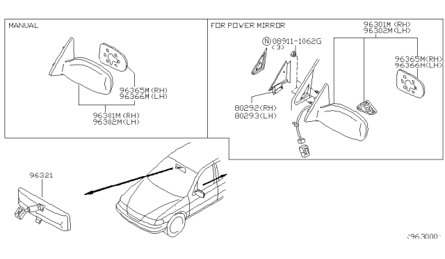 2004 Nissan Sentra Mirror Assy-Inside Diagram for 963214Z300