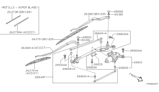 2003 Nissan Sentra  Motor Assy-Windshield Wiper Diagram for 288105M000