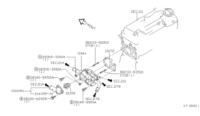 2002 Nissan Sentra  Gasket-Thermostat Housing Diagram for 110724Z000