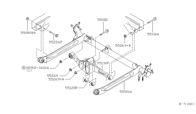 2001 Nissan Sentra  Beam Complete-Rear Suspension Diagram for 555015M000