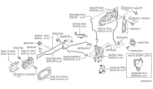 2000 Nissan Sentra  Front Right (Passenger-Side) Door Lock Actuator Diagram for 805034Z000