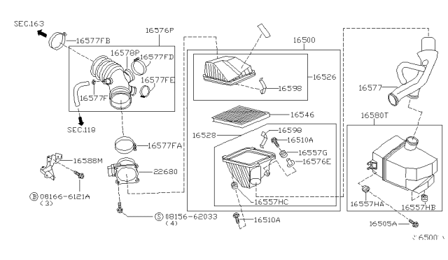 2006 Nissan Sentra Clip-Air Cleaner Diagram for 16598AD100