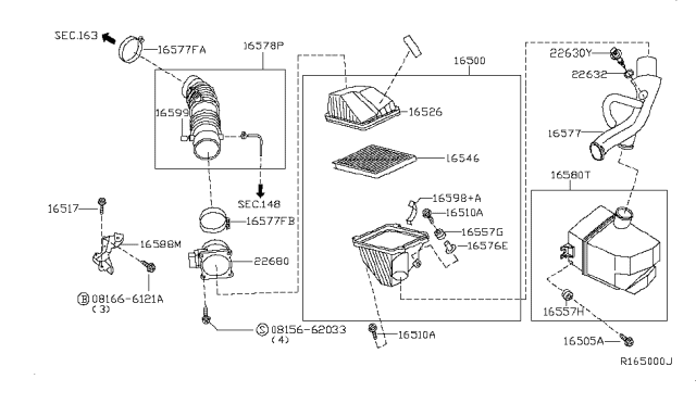 2000 Nissan Sentra  Hose-Air Diagram for 165784M801