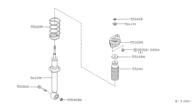 2004 Nissan Sentra  Rear Suspension Bound Bumper Assembly Diagram for 552404M400