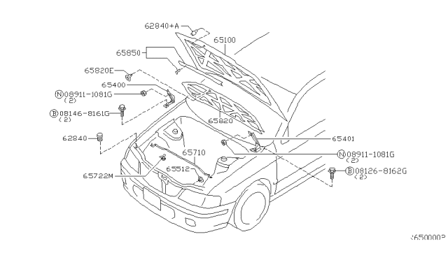 2006 Nissan Sentra Hinge Hood LH Diagram for 654015M030