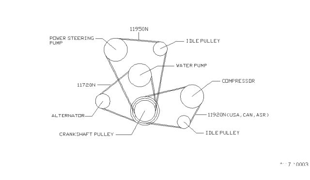 1993 Nissan Hardbody Pickup (D21) Power Steering Oil Pump Belt Diagram for 0211790523