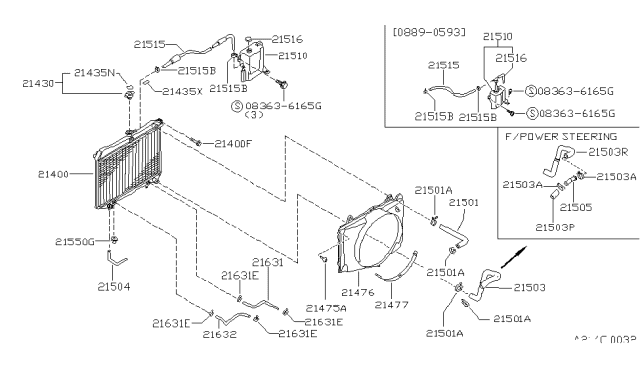 1993 Nissan Hardbody Pickup (D21)  Hose-Radiator Lower, Rear Diagram for 2150586G06