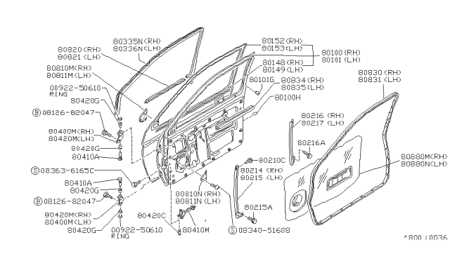 1993 Nissan Hardbody Pickup (D21)  Glass Run Rubber-Front Door RH Diagram for 8033001G23