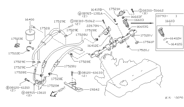 1993 Nissan Hardbody Pickup (D21) Injector Assy-Fuel Diagram for 1660072P00