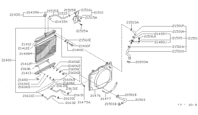 1986 Nissan Hardbody Pickup (D21)  Radiator Diagram for 2140001G10