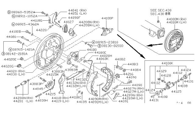 1990 Nissan Hardbody Pickup (D21)  ADJUSTER Assembly Rear Brake RH Diagram for 4420037G10