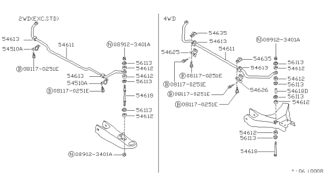 1990 Nissan Hardbody Pickup (D21) Rod Connecting STABILIZER Diagram for 5461801G00