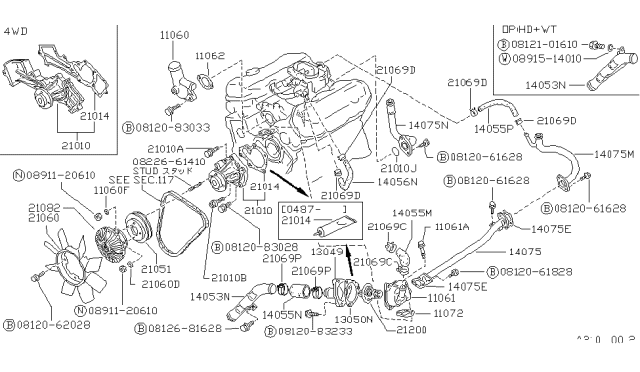 1989 Nissan Hardbody Pickup (D21)  Thermostat Assembly Diagram for 2120040F00