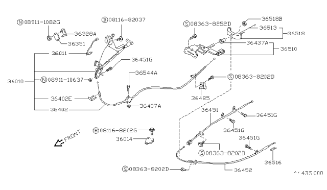 1992 Nissan Hardbody Pickup (D21)  Cable Parking Brake Diagram for 3640208G00