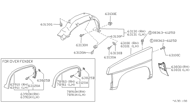1986 Nissan Hardbody Pickup (D21)  Protector Fender Diagram for 6388101G00