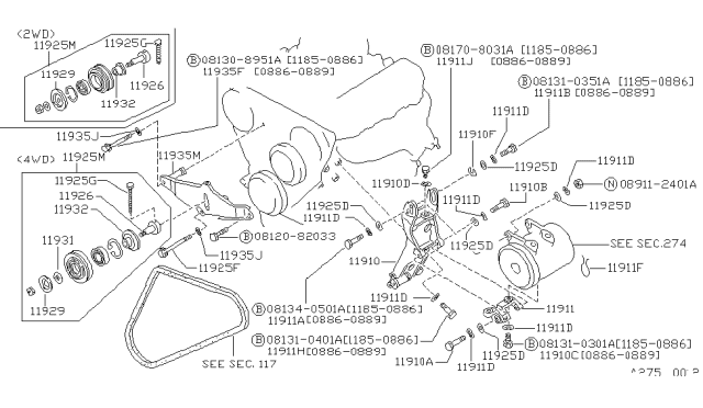 1987 Nissan Hardbody Pickup (D21)  Bolt-Adjust Diagram for 1194830W00