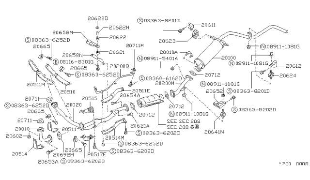 1989 Nissan Hardbody Pickup (D21)  INSULATOR Exhaust Inner Diagram for 2062105W00