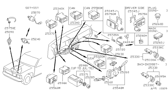 1992 Nissan Hardbody Pickup (D21)  CIGARET Lighter Diagram for 2533189986