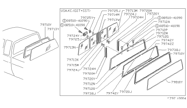 1992 Nissan Hardbody Pickup (D21) Lock Bk Window Diagram for 7972425W00
