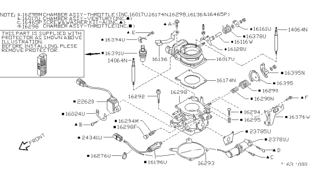 1993 Nissan Hardbody Pickup (D21)  Throttle Body Diagram for 1611886G00