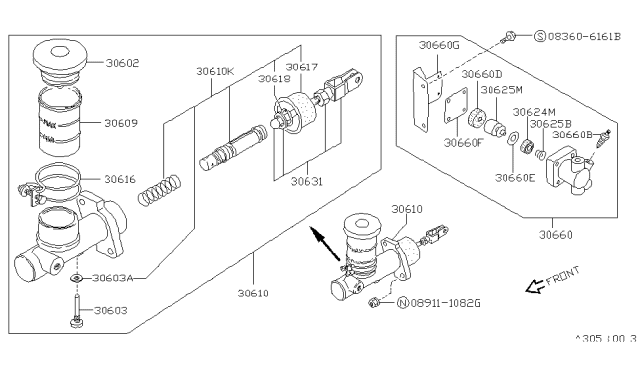 1994 Nissan Hardbody Pickup (D21) Piston Kit-Clutch Master Cylinder Diagram for 306110H625