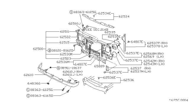 1992 Nissan Hardbody Pickup (D21)  Stay Hood Lock Diagram for 6255055G00