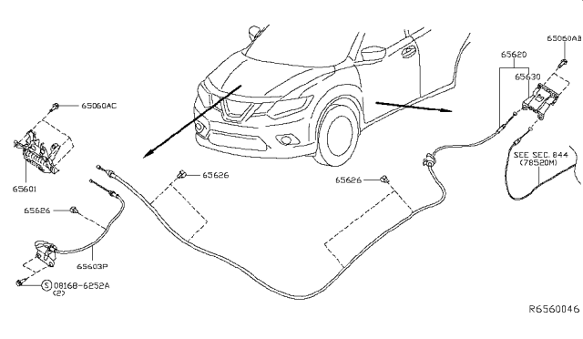 2017 Nissan Rogue  Cable Assembly-Hood Lock Control Diagram for 656216FL0A