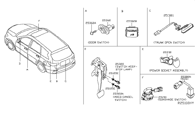 2019 Nissan Rogue Switch Assy-Trunk Opener Diagram for 253804BA0A