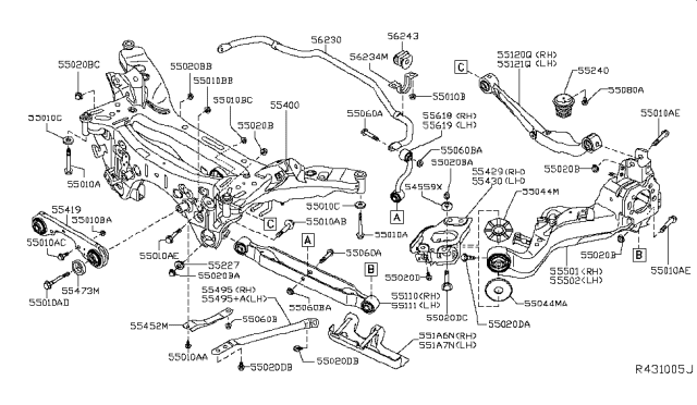 2016 Nissan Rogue  Member Suspension Rear Diagram for 554309TB0A