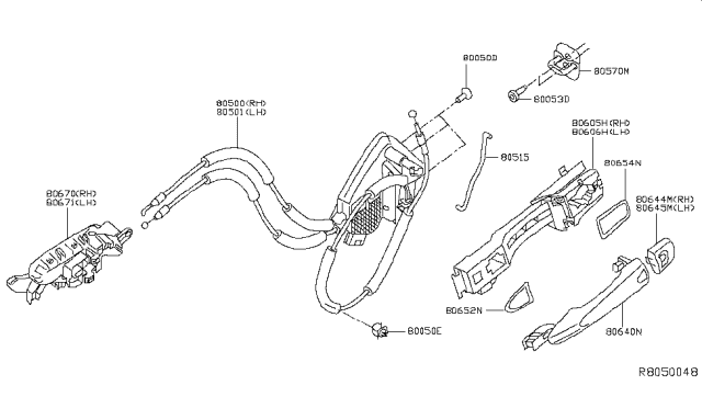 2018 Nissan Rogue  Door Inside Handle Assembly Right Diagram for 806704KG0A