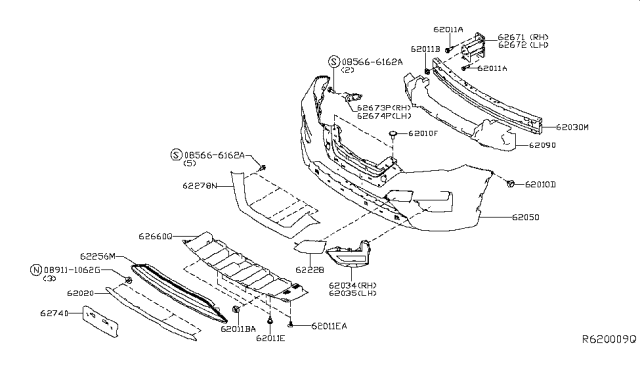 2017 Nissan Rogue  Armature Assy-Front Bumper Diagram for 620304BA0A